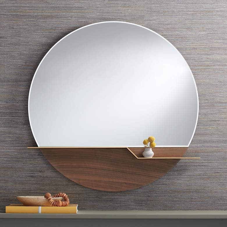 Image 1 Possini Euro Loft 31 1/2 inch Brown and Gold Round Wall Mirror