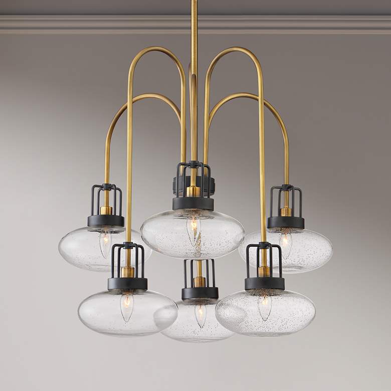 Image 1 Possini Euro Longo 26 inch Wide Brass and Black 6-Light Modern Chandelier