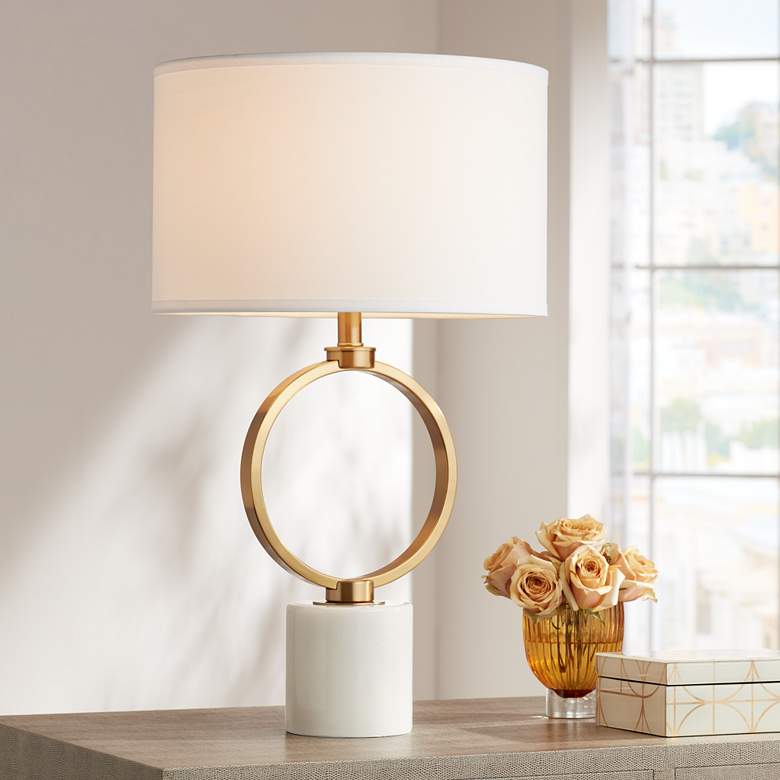 Image 1 Possini Euro Loop 27 1/2" Gold and White Marble Table Lamp