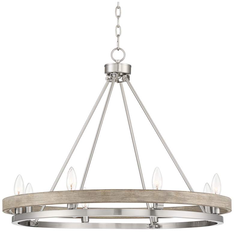 Image 2 Possini Euro Lora 29 1/4 inch Nickel Gray Wood 8-Light Ring Chandelier