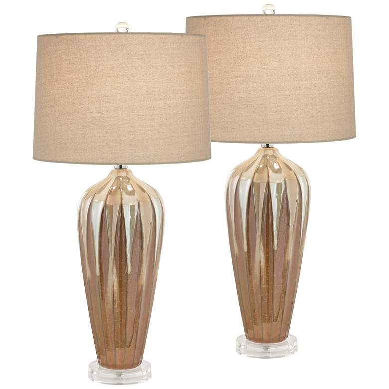 Image 2 Possini Euro Loren Ivory Handcrafted Modern Ceramic Table Lamps Set of 2