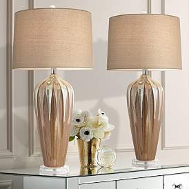 Image1 of Possini Euro Loren Ivory Handcrafted Modern Ceramic Table Lamps Set of 2