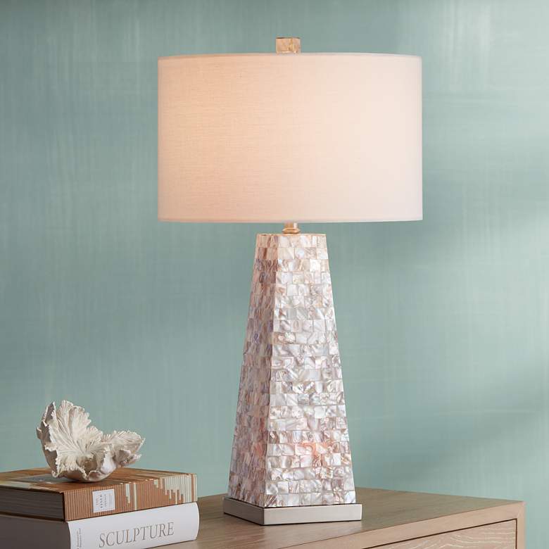 Image 1 Possini Euro Lorin 29" Mother of Pearl Table Lamp with Night Light