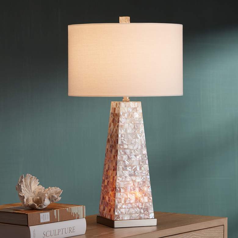 Image 3 Possini Euro Lorin 29 inch Mother of Pearl Table Lamp with Night Light more views