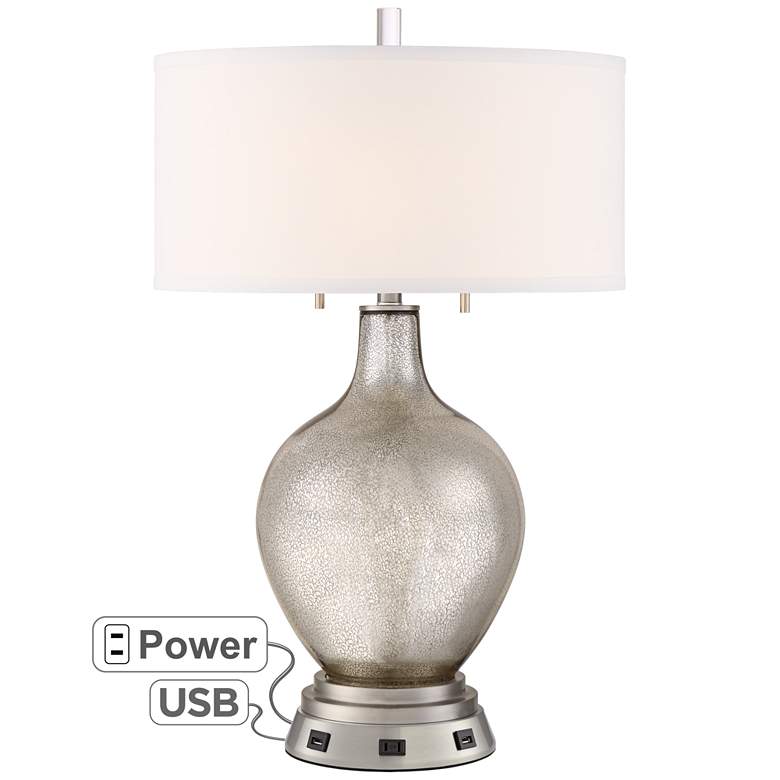 Image 1 Possini Euro Louie Mercury Glass Table Lamp with USB Workstation Base