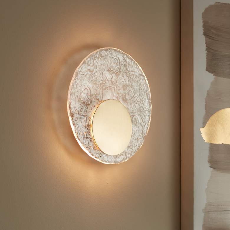 Image 2 Possini Euro Lucanis 9 3/4" High Patina Gold LED Wall Sconce