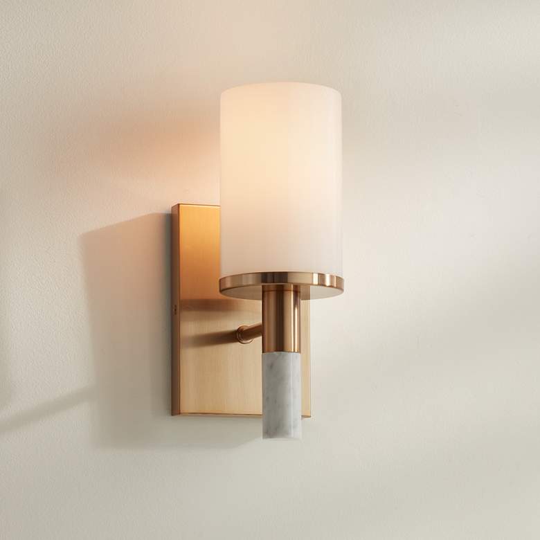 Image 1 Possini Euro Lucius 11" High Soft Gold and White Marble Wall Sconce