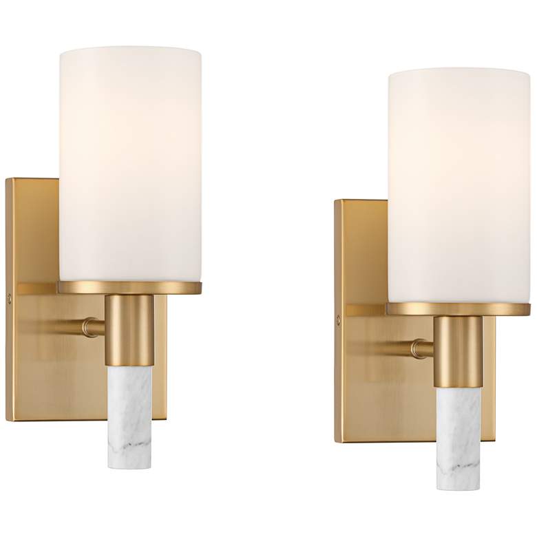 Image 2 Possini Euro Lucius 11"H Soft Gold & Marble Wall Sconce Set of 2