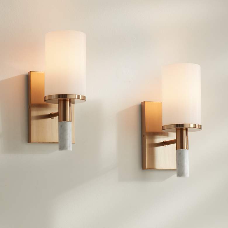 Image 1 Possini Euro Lucius 11"H Soft Gold & Marble Wall Sconce Set of 2
