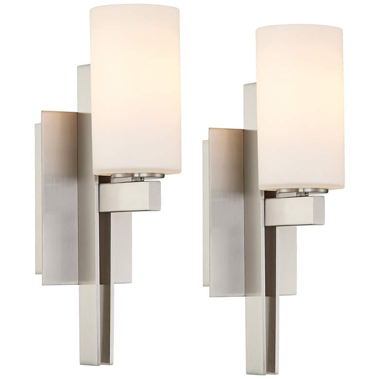 Image 2 Possini Euro Ludlow 14" High Brushed Nickel Wall Sconce Set of 2