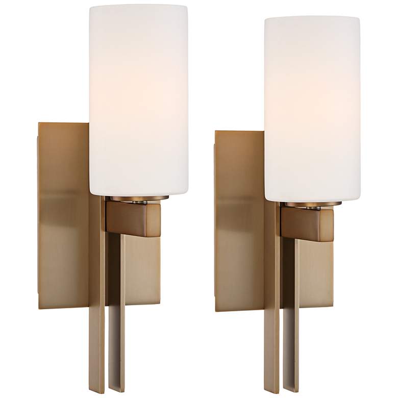 Possini Euro Ludlow 14&quot; High Burnished Brass Wall Sconce Set of 2
