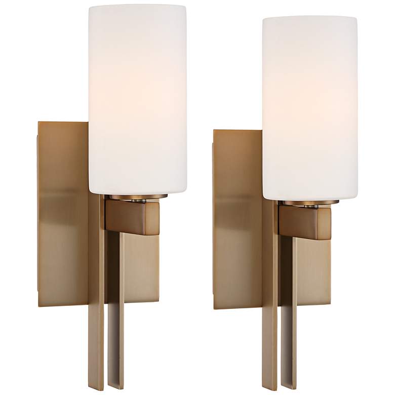 Image 3 Possini Euro Ludlow 14" High Burnished Brass Wall Sconce Set of 2