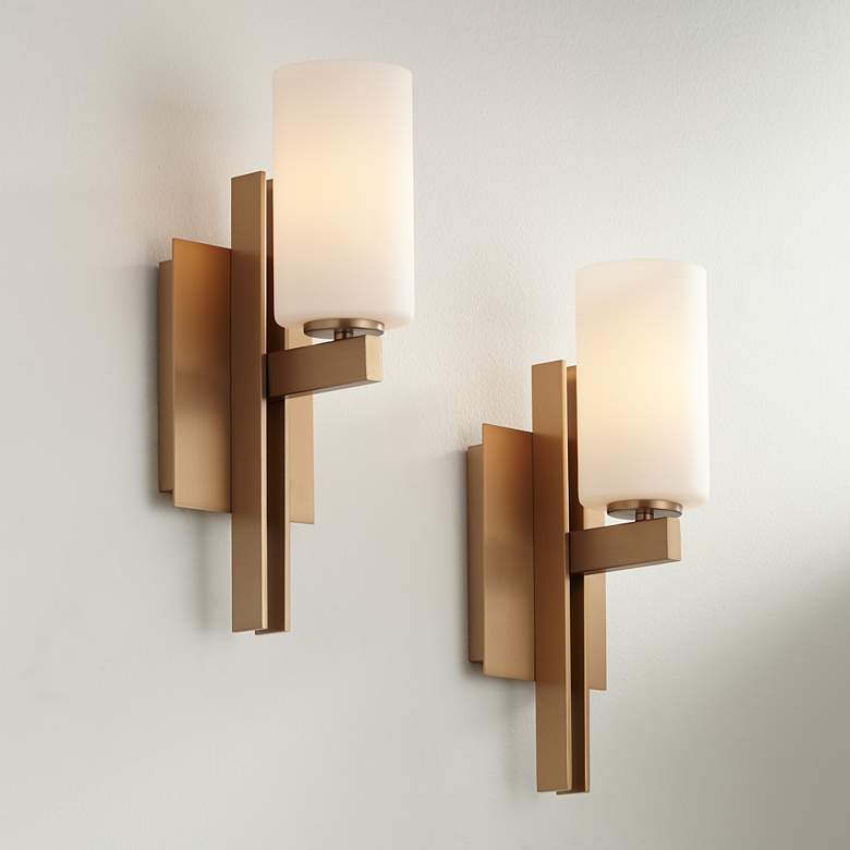 Image 2 Possini Euro Ludlow 14" High Burnished Brass Wall Sconce Set of 2