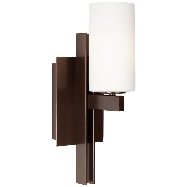 Image 3 Possini Euro Ludlow 14" High Frosted White Glass Bronze Wall Sconce