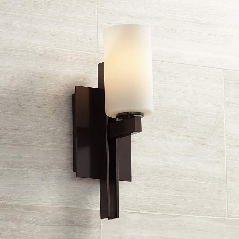 Image 2 Possini Euro Ludlow 14" High Frosted White Glass Bronze Wall Sconce