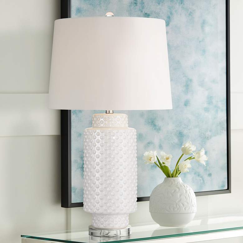 Image 1 Possini Euro Luisa 28" High Modern Dimpled White Ceramic Table Lamp