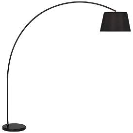 Image2 of Possini Euro Luka 71" Linen Shade Black Modern Arc Floor Lamp