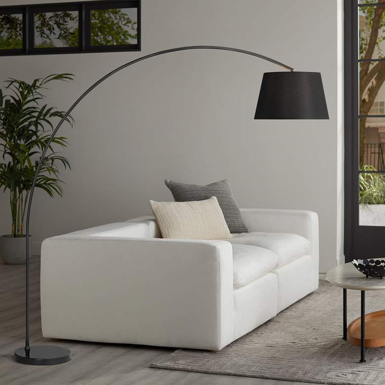 Image 1 Possini Euro Luka 71" Linen Shade Black Modern Arc Floor Lamp