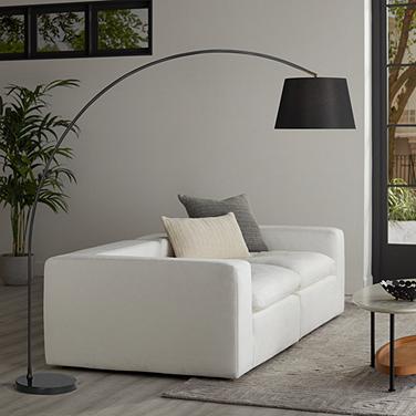 Possini Euro Luka 71" Linen Shade Black Modern Arc Floor Lamp