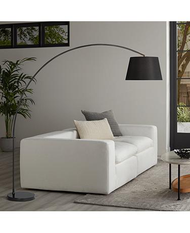 Possini Euro Luka 71" Linen Shade Black Modern Arc Floor Lamp