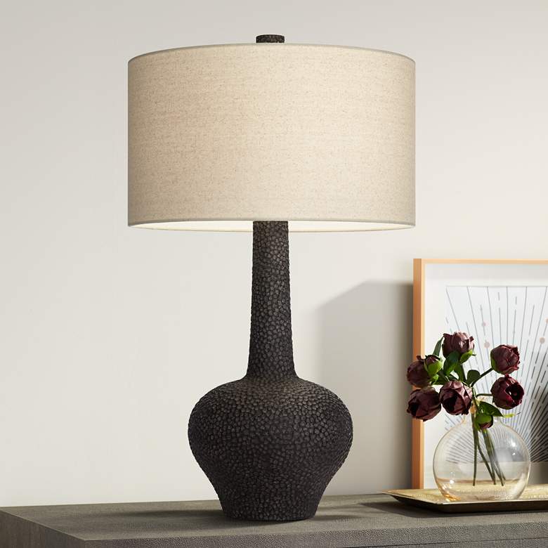 Image 1 Possini Euro Lukas 27 inch Pebbled Black Mid-Century Modern Table Lamp