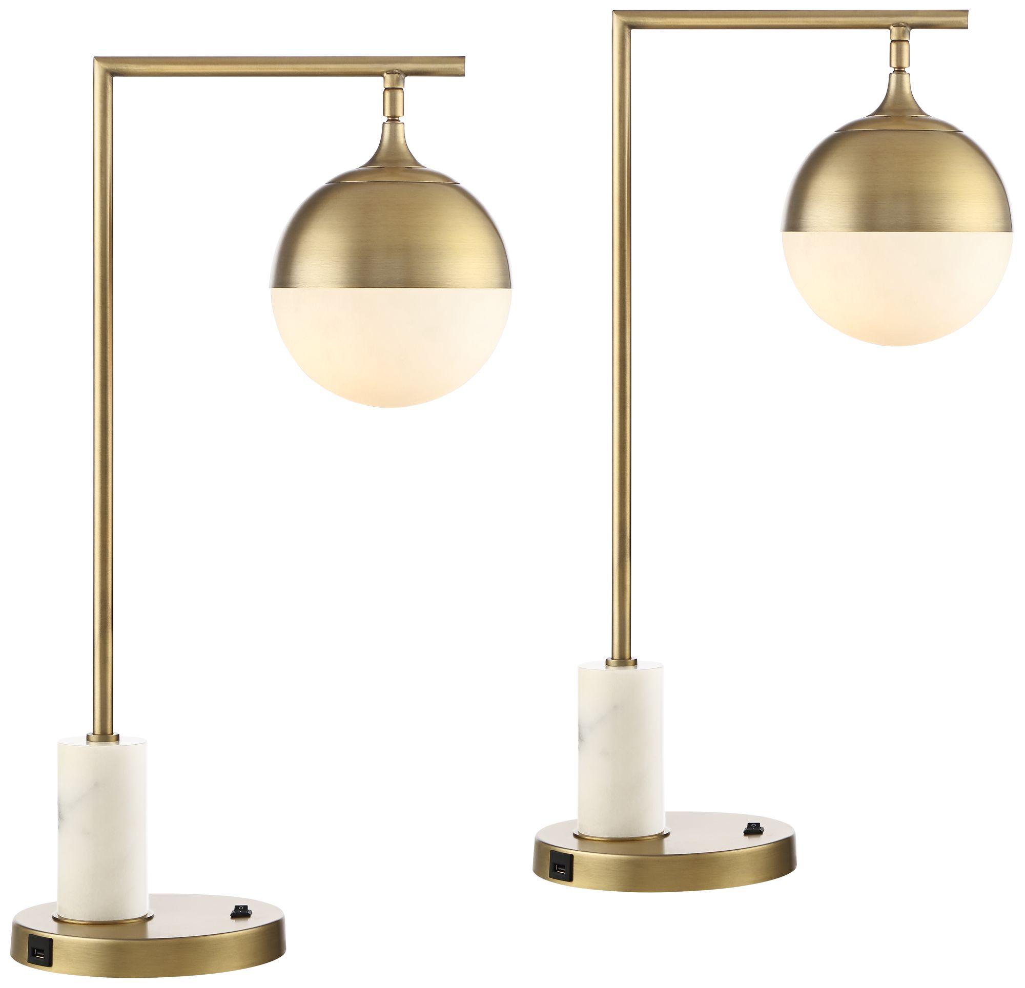 Possini Euro Luna Antique Brass USB Desk Lamps Set of 2