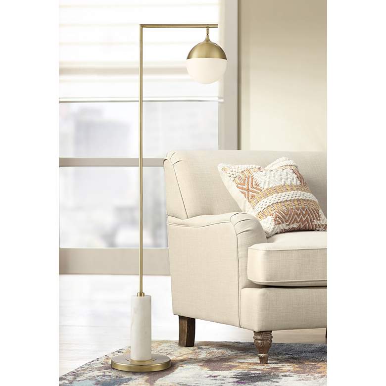 Image 1 Possini Euro Luna Chairside Arc Floor Lamp Warm Gold and Marble