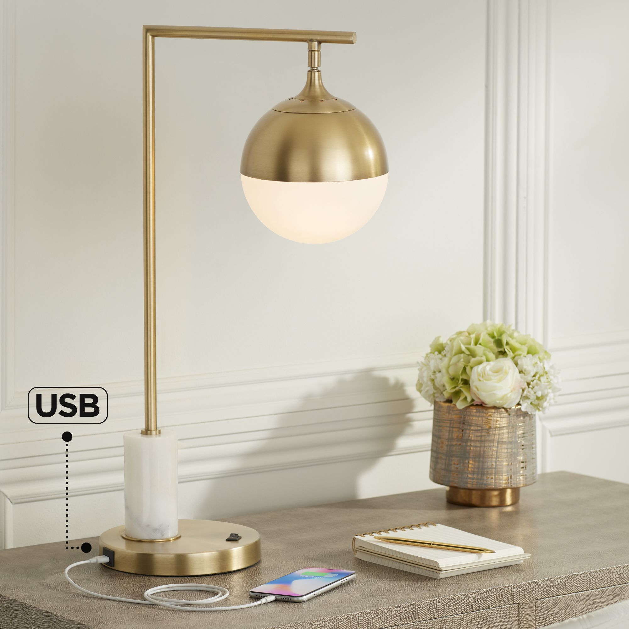 gold desk lamp with usb port