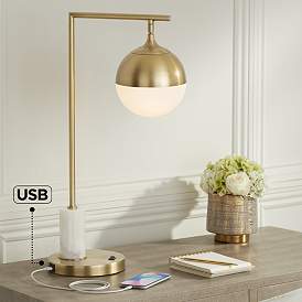 Image2 of Possini Euro Luna Warm Gold and Marble Desk Lamp with USB Port