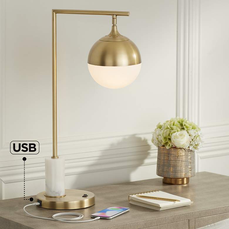 Possini Euro Luna Warm Gold and Marble Desk Lamp with USB Port