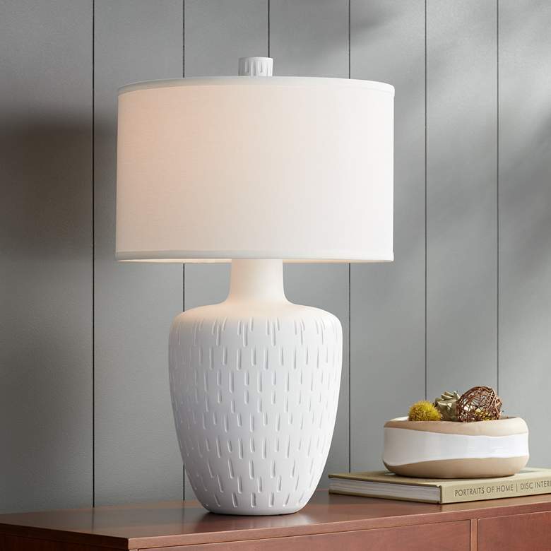 Image 1 Possini Euro Lyndon 26 inch High Modern Textured White Table Lamp