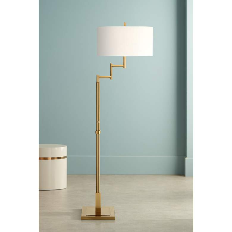 Image 2 Possini Euro Lyndon 62" Warm Antique Gold 2-Light Swing Arm Floor Lamp