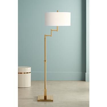 Possini Euro Lyndon 62" Warm Antique Gold 2-Light Swing Arm Floor Lamp