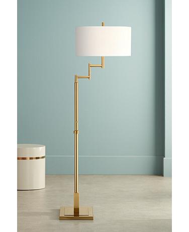 Possini Euro Lyndon 62" Warm Antique Gold 2-Light Swing Arm Floor Lamp