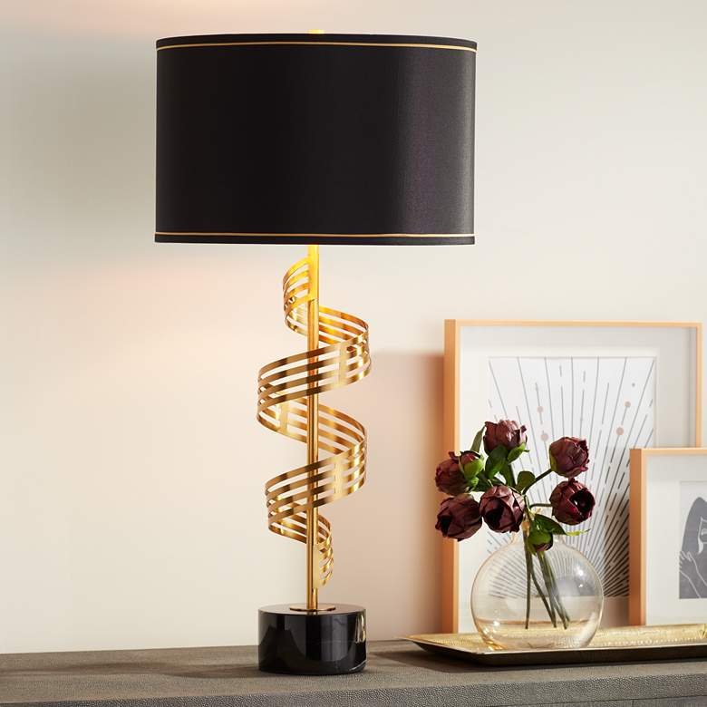 Image 1 Possini Euro Lyrical 32 1/4" Gold Ribbon Twist Modern Table Lamp