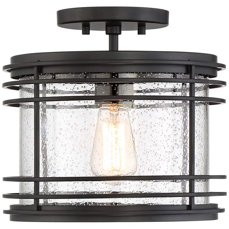 Image 4 Possini Euro Mackie 11" Wide Black Outdoor Ceiling Light more views