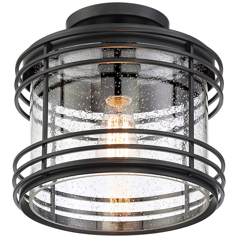 Image 5 Possini Euro Mackie 11" Wide Black Outdoor Ceiling Light more views