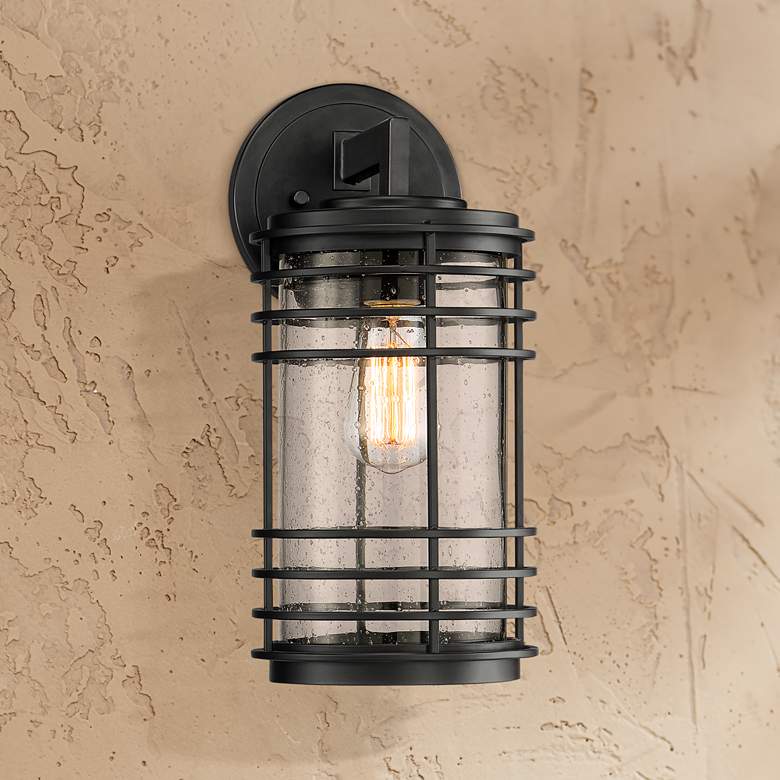Image 1 Possini Euro Mackie 15" High Black Outdoor Wall Light