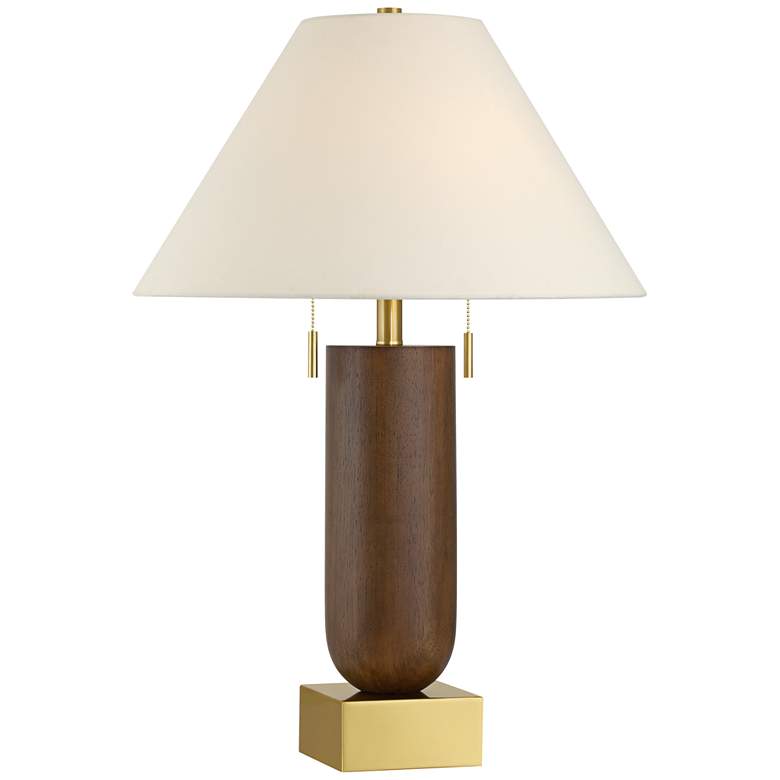 Image 2 Possini Euro Madera 27 3/4" Brass and Wood Outlet and USB Table Lamp