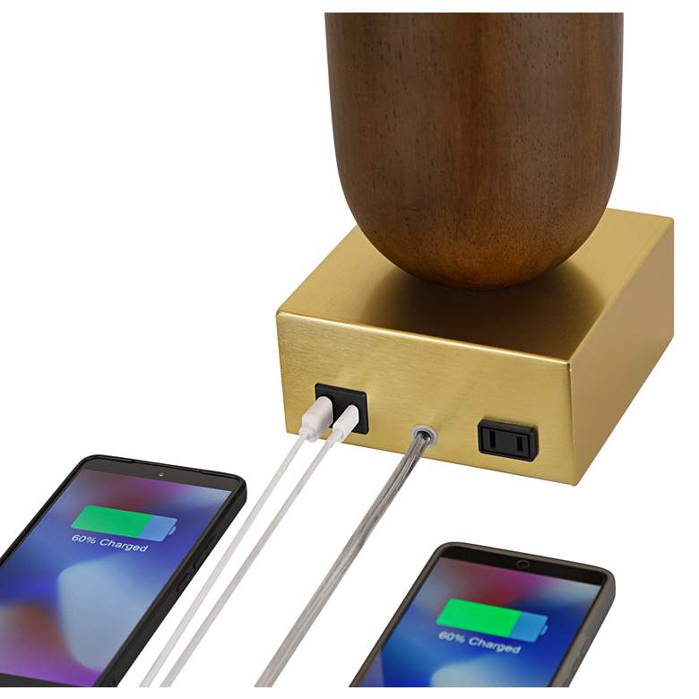 Image 3 Possini Euro Madera 27 3/4" Brass and Wood Outlet and USB Table Lamp more views