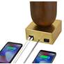 3_Possini Euro Madera 27 3/4" Brass and Wood Outlet and USB Table Lamp more views