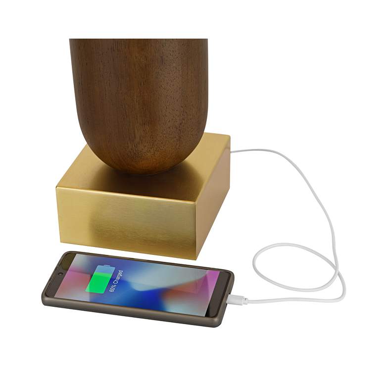 Image 4 Possini Euro Madera 27 3/4" Brass and Wood Outlet and USB Table Lamp more views
