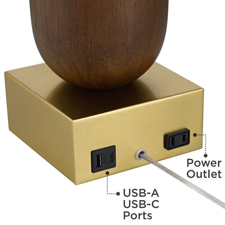 Image 5 Possini Euro Madera 27 3/4" Brass and Wood Outlet and USB Table Lamp more views