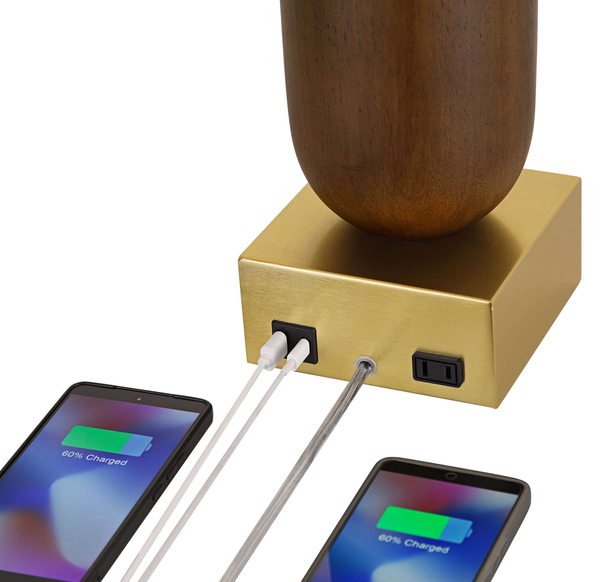 Image 2 Possini Euro Madera 27 3/4" Brass and Wood USB Table Lamp Set of 2 more views