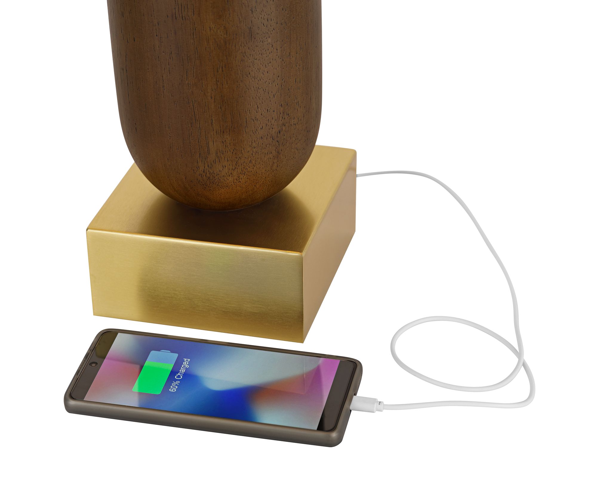 Image 3 Possini Euro Madera 27 3/4" Brass and Wood USB Table Lamp Set of 2 more views