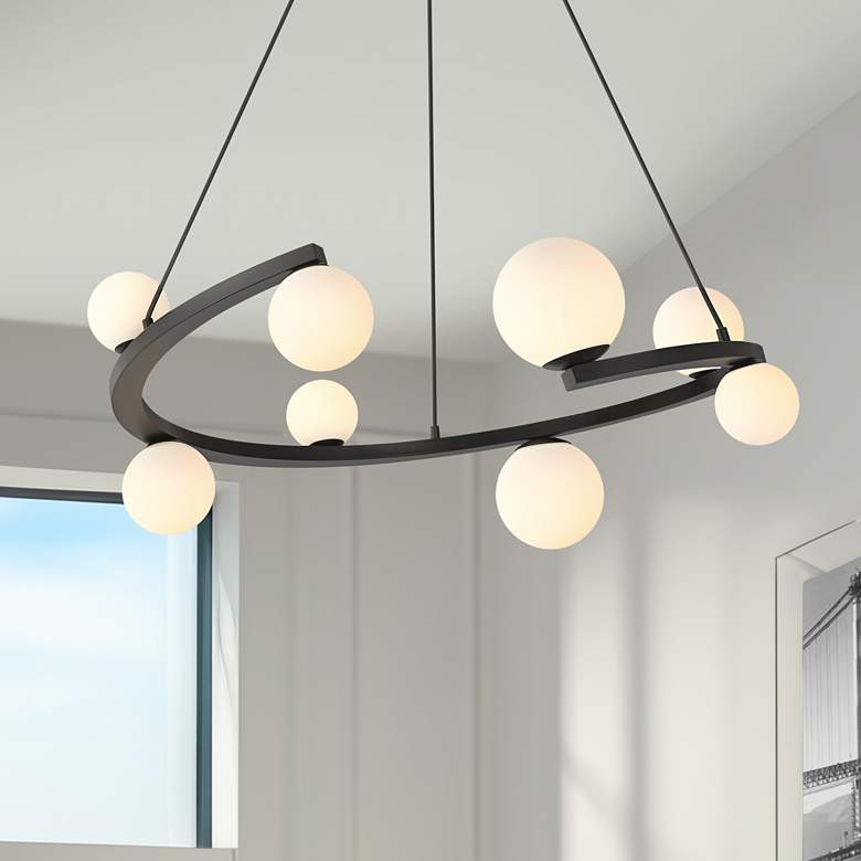 Image 1 Possini Euro Madrid 35 1/2"W Matte Black and Glass 8-Light Chandelier