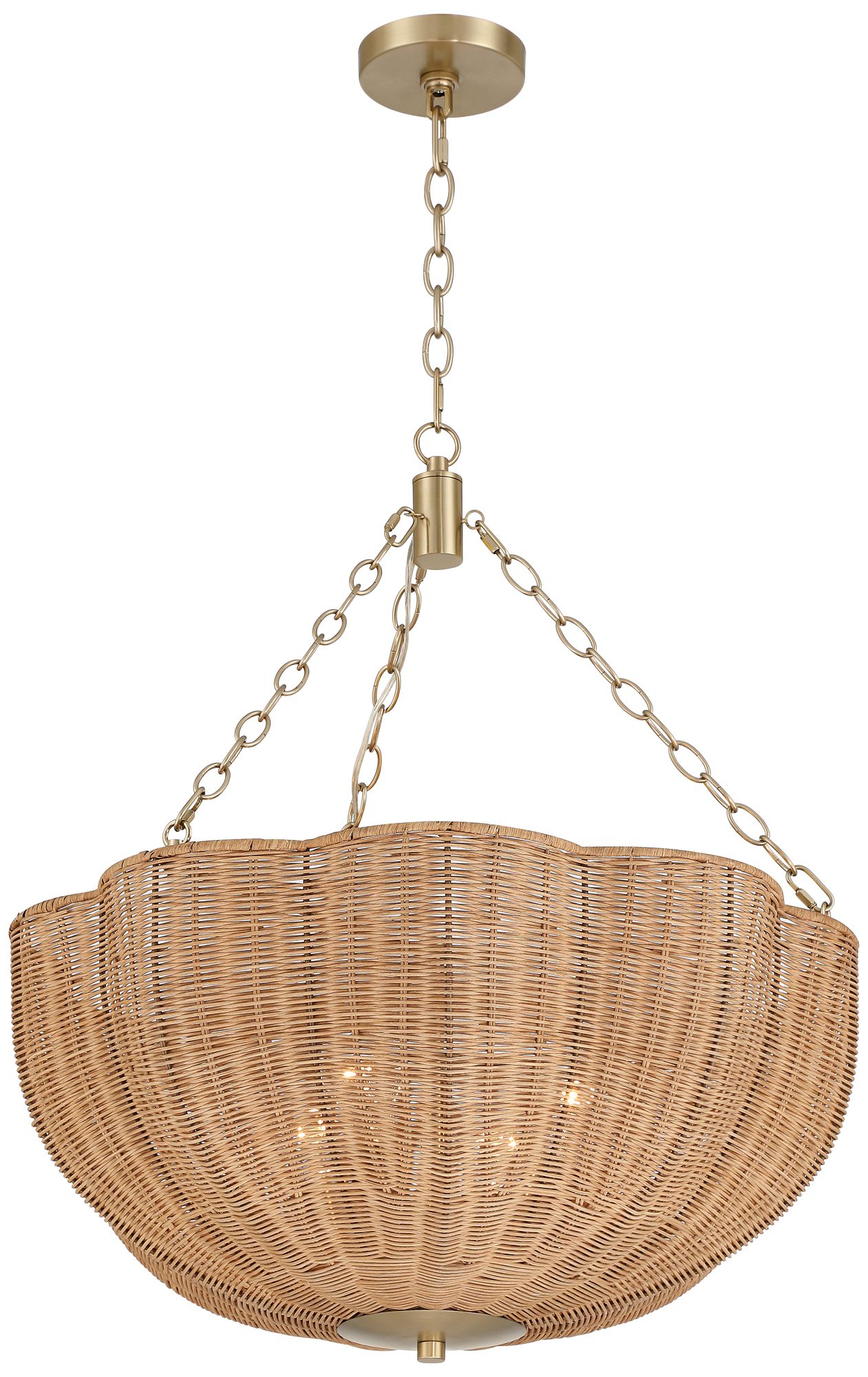 Possini Euro Malacca 23 3/4" Wide Brass Rattan 4-Light Pendant Light in scene