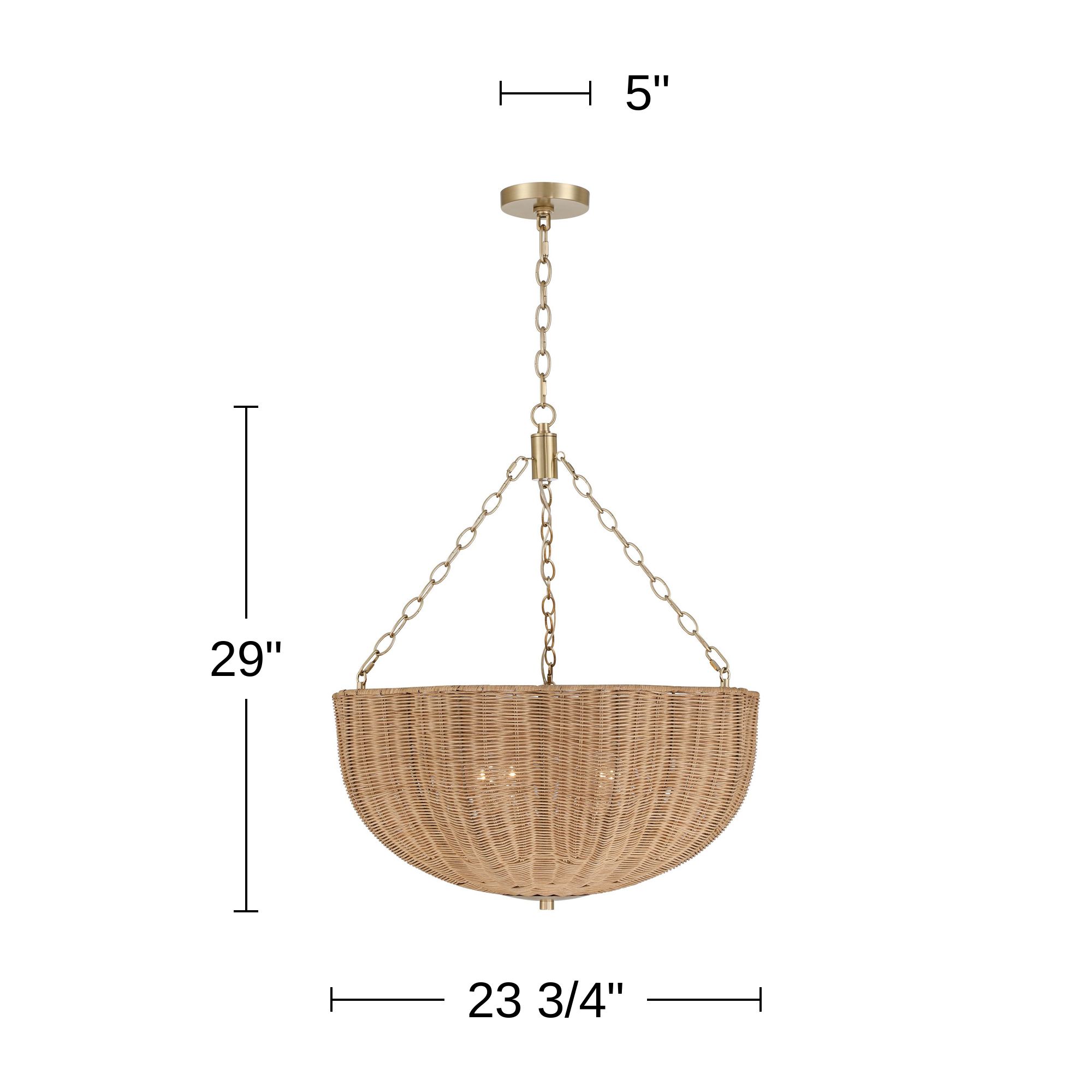 Possini Euro Malacca 23 3/4" Wide Brass Rattan 4-Light Pendant Light in scene