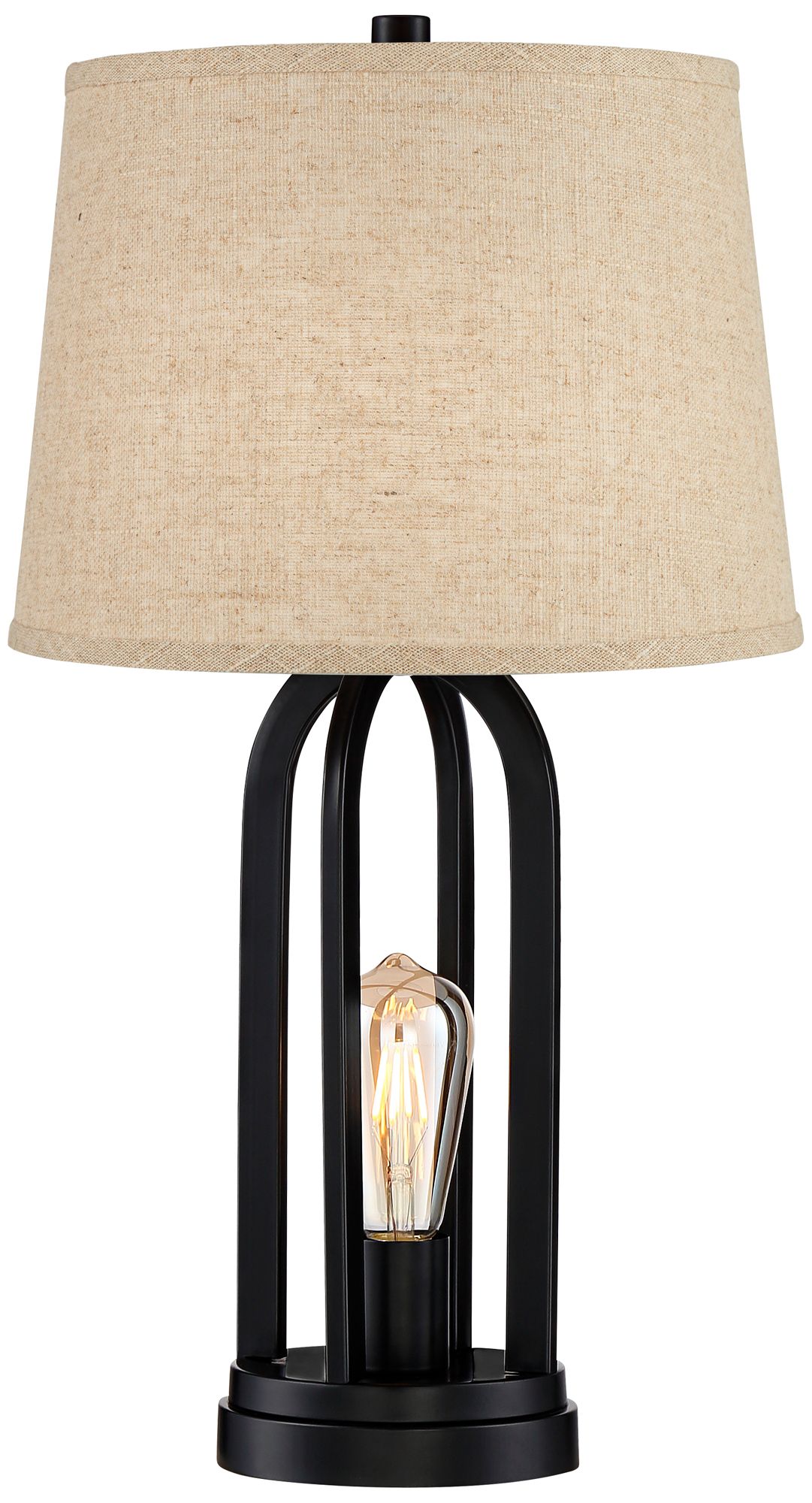 Possini Euro Marcel 24 1/4" Black and Burlap LED USB Lamps Set of 2