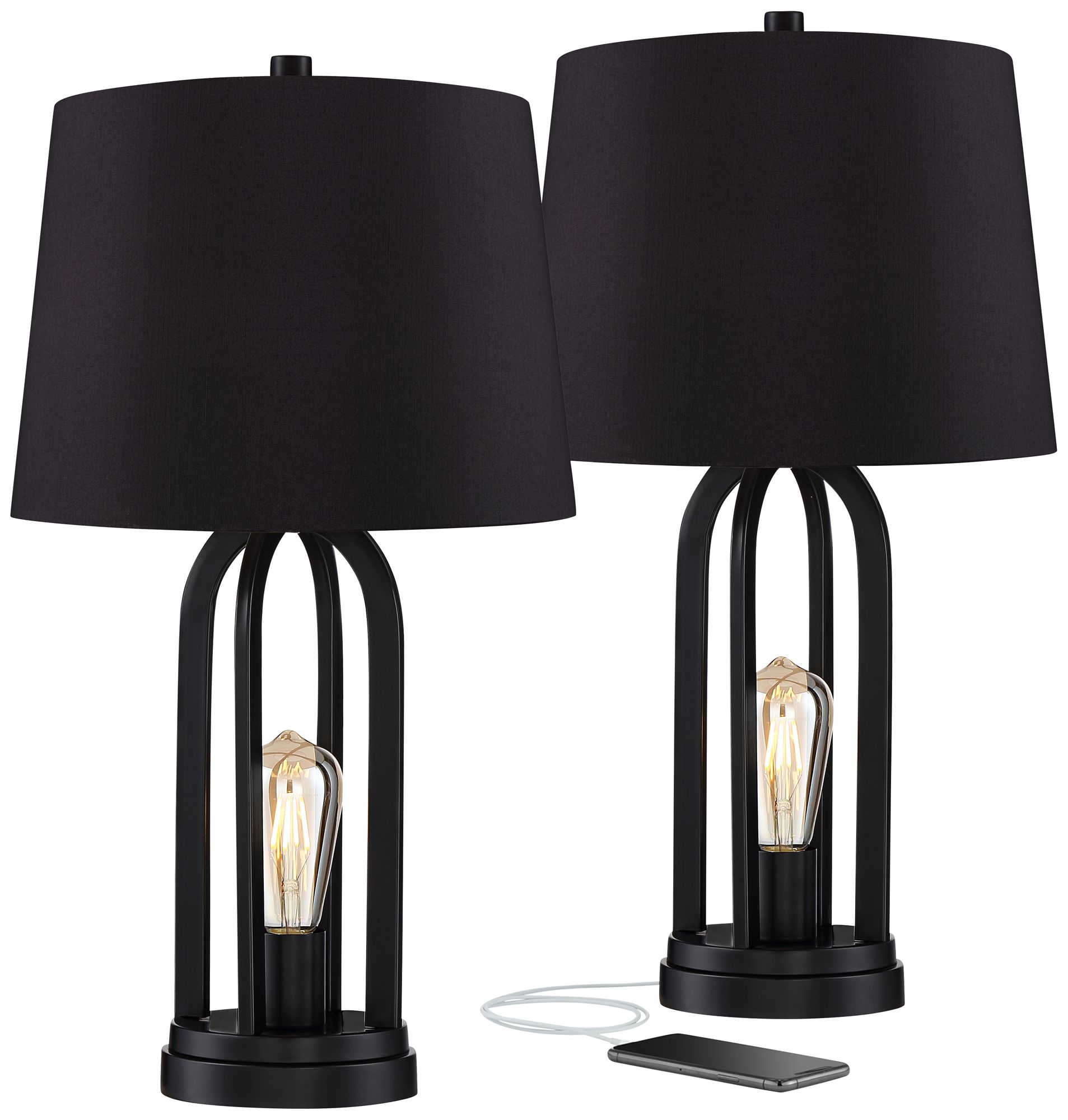 Possini Euro Marcel 24 1/4" Black LED USB Night Light Lamps Set of 2